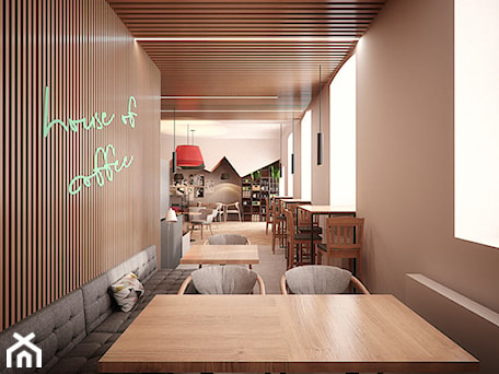 Aranżacje wnętrz - Wnętrza publiczne: Projekt wnętrz restauracji "HOUSE OF COFFEE" - archi group. Przeglądaj, dodawaj i zapisuj najlepsze zdjęcia, pomysły i inspiracje designerskie. W bazie mamy już prawie milion fotografii!