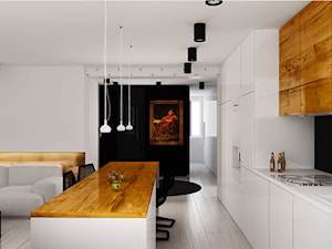 Projekt wnętrz salonu z kuchnią w mieszkaniu - Kuchnia, styl nowoczesny - zdjęcie od archi group