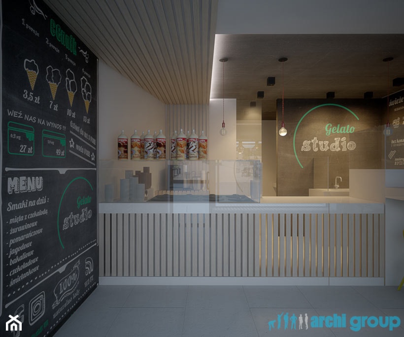 Projekt wnętrz lodziarni GELATO STUDIO w Gliwicach. - zdjęcie od archi group