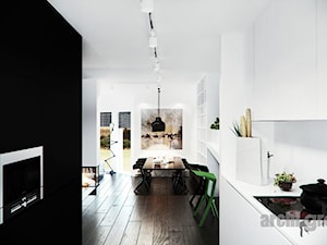 Projekt wnętrz salonu z kuchnią w domu jednorodzinnym - Kuchnia, styl nowoczesny - zdjęcie od archi group