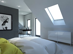 PROJEKT DOMU JEDNORODZINNEGO W SOSNOWCU - Średnia biała czarna sypialnia na poddaszu, styl minimalistyczny - zdjęcie od AFG STUDIO
