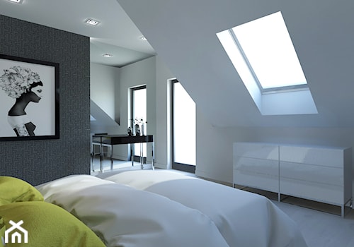 PROJEKT DOMU JEDNORODZINNEGO W SOSNOWCU - Średnia biała czarna sypialnia na poddaszu, styl minimalistyczny - zdjęcie od AFG STUDIO