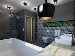 ŁAZIENKA W DOMU JEDNORODZINNYM W JASTRZĘBIU ZDROJU - Średnia na poddaszu bez okna z dwoma umywalkami łazienka, styl industrialny - zdjęcie od AFG STUDIO