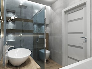 ŁAZIENKA W MIESZKANIU W KRAKOWIE - Mała bez okna z punktowym oświetleniem łazienka, styl nowoczesny - zdjęcie od AFG STUDIO