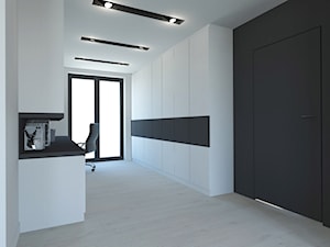 PROJEKT DOMU JEDNORODZINNEGO W SOSNOWCU - Średnie z zabudowanym biurkiem białe czarne biuro, styl minimalistyczny - zdjęcie od AFG STUDIO