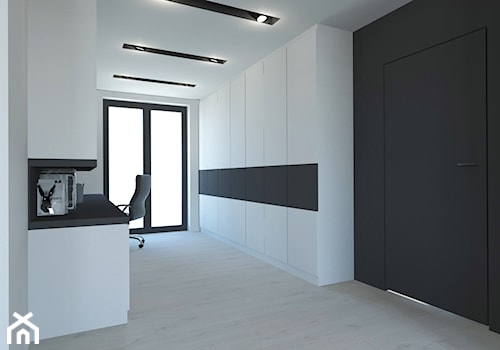 PROJEKT DOMU JEDNORODZINNEGO W SOSNOWCU - Średnie z zabudowanym biurkiem białe czarne biuro, styl minimalistyczny - zdjęcie od AFG STUDIO