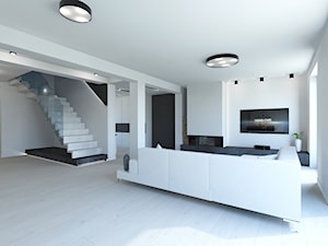 PROJEKT DOMU JEDNORODZINNEGO W SOSNOWCU - Duży biały salon, styl minimalistyczny - zdjęcie od AFG STUDIO