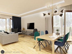 APARTAMENT BOUTIQ PARK - Duży szary salon z jadalnią, styl skandynawski - zdjęcie od Bekier Studio