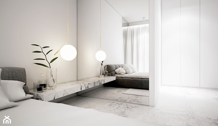 Wilanów, Warsaw 2015 - Duża biała sypialnia, styl minimalistyczny - zdjęcie od Fuss Studio