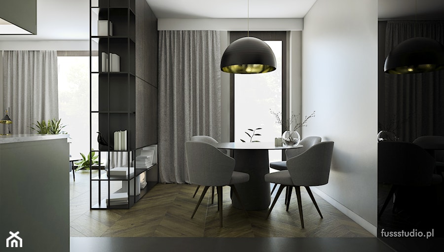 Apartament na Rydygiera - Średnia szara jadalnia jako osobne pomieszczenie, styl nowoczesny - zdjęcie od Fuss Studio
