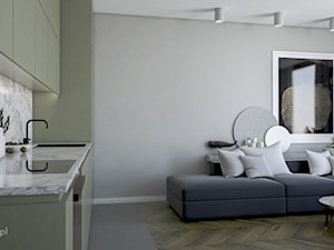 Apartament na Rydygiera - Mały szary salon z kuchnią, styl nowoczesny - zdjęcie od Fuss Studio
