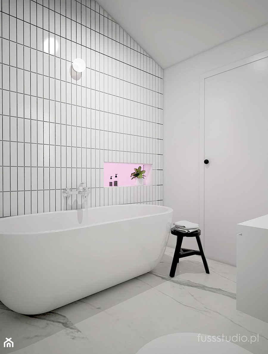 Port Praski - Mała na poddaszu bez okna z marmurową podłogą łazienka, styl nowoczesny - zdjęcie od Fuss Studio