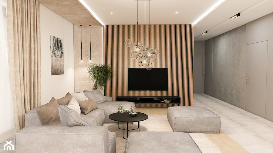 Salon w domu o nowoczesnej bryle - zdjęcie od Smart Design Sara Tokarczyk