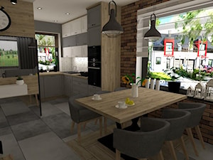 salon z kuchnią - Średnia jadalnia w salonie w kuchni - zdjęcie od Ewa Projekty