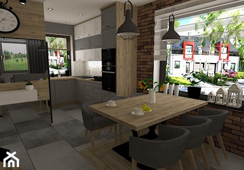 salon z kuchnią - Średnia jadalnia w salonie w kuchni - zdjęcie od Ewa Projekty