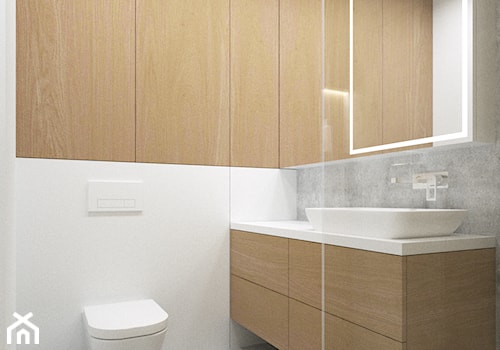 Wnętrze domu - Biała Podlaska | 2017 - Mała bez okna z lustrem z punktowym oświetleniem łazienka, styl nowoczesny - zdjęcie od DreamUp Design