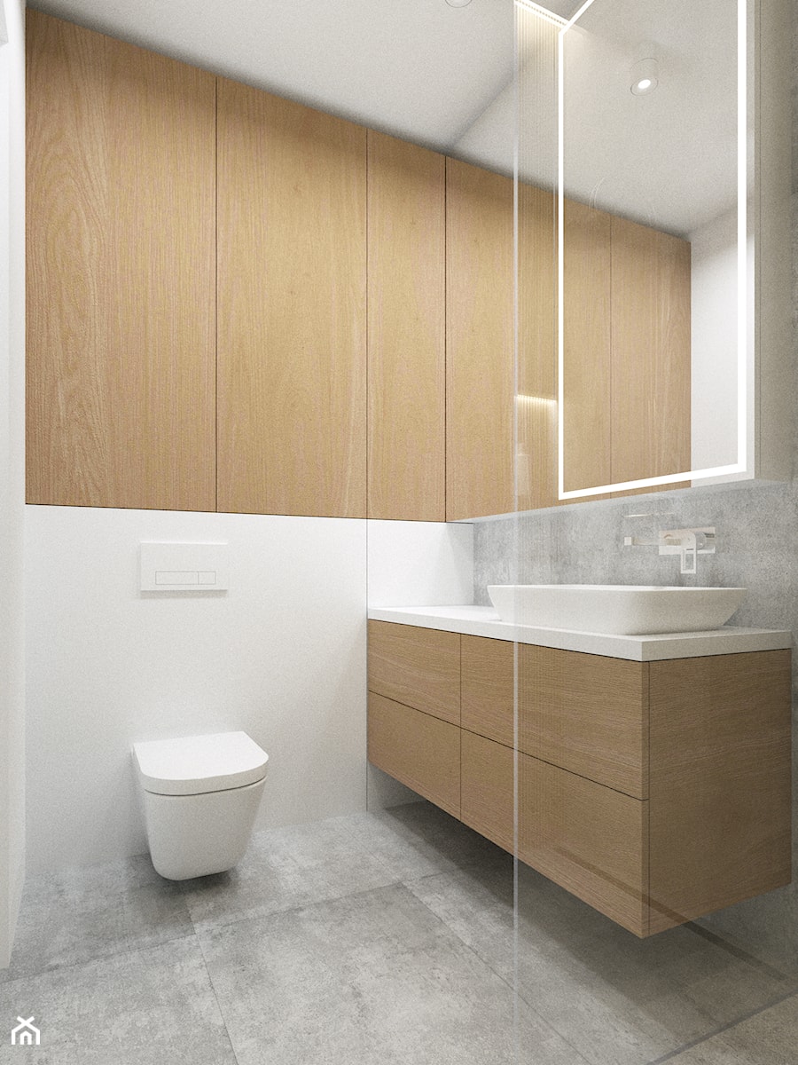 Wnętrze domu - Biała Podlaska | 2017 - Mała bez okna z lustrem z punktowym oświetleniem łazienka, styl nowoczesny - zdjęcie od DreamUp Design