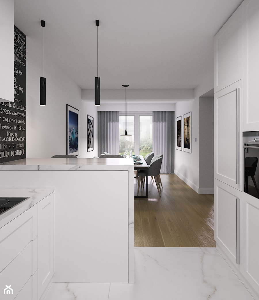 Wnętrze dom - Lublin | 2017 - Średnia otwarta z salonem biała czarna z zabudowaną lodówką kuchnia w kształcie litery g, styl tradycyjny - zdjęcie od DreamUp Design