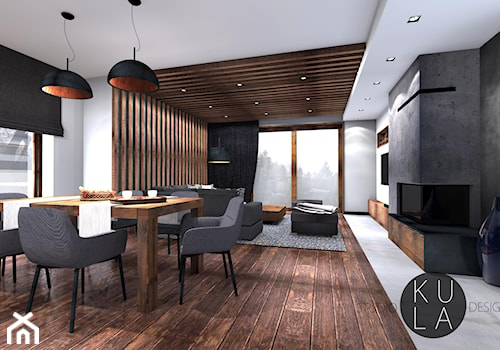 Projekt domu jednorodzinnego - Duża biała jadalnia w salonie, styl industrialny - zdjęcie od studio KULA design | Rzeszów