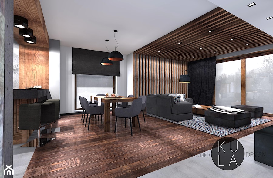 Projekt domu jednorodzinnego - Duża biała jadalnia w salonie, styl industrialny - zdjęcie od studio KULA design | Rzeszów