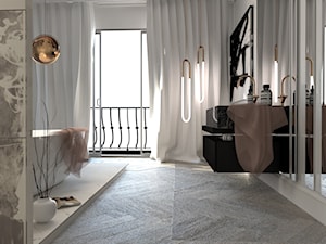 Średnia z lustrem łazienka z oknem, styl tradycyjny - zdjęcie od M+architektura