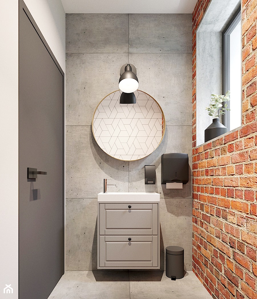 Łazienka w stylu soft industrial z cegłą i betonem - zdjęcie od NEFA Architekci - Wnętrza