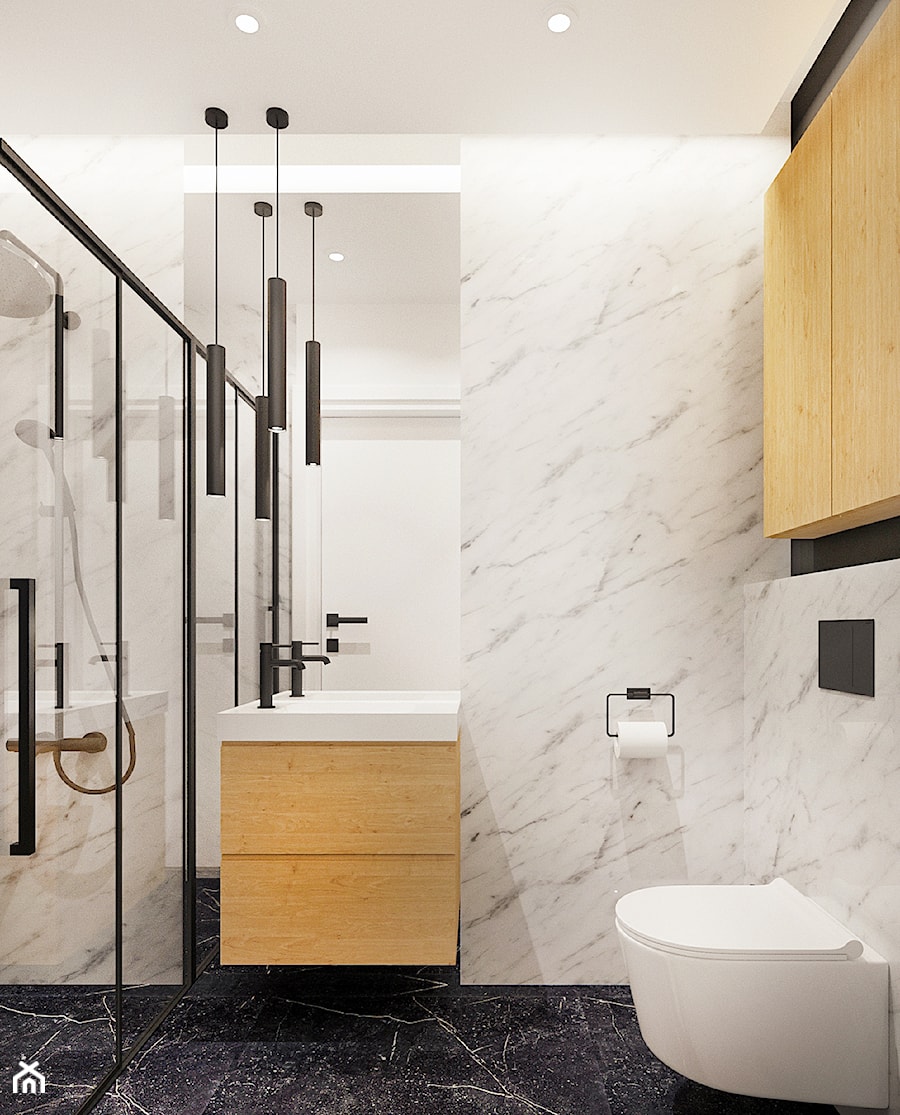 Łazienka z marmurem Calacatta - mała - zdjęcie od NEFA Architekci - Wnętrza