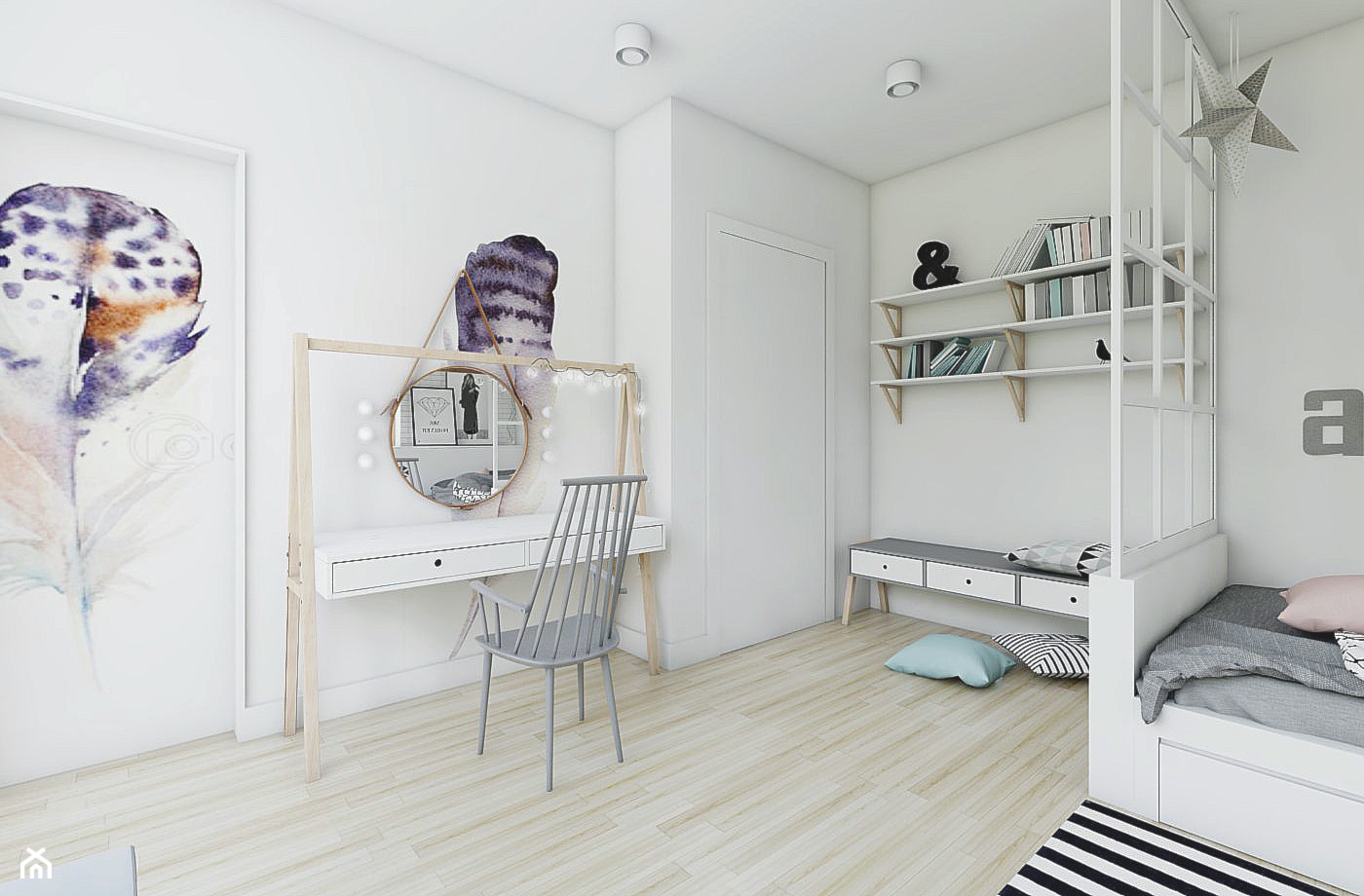 Sypialnia w stylu skandynawskim - widok na toaletkę. - zdjęcie od NEFA Architekci - Wnętrza - Homebook