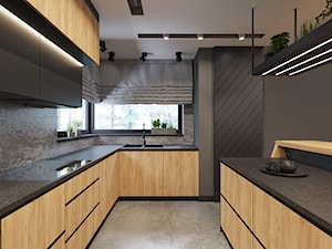 Kuchnia czerń i drewno - Skawina - zdjęcie od NEFA Architekci - Wnętrza