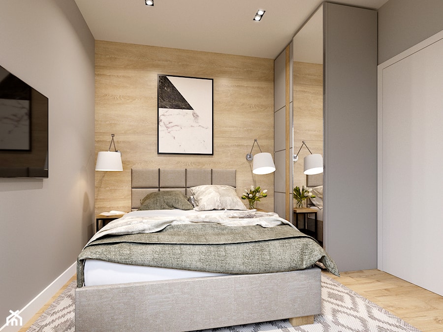 Sypialnia w odcieniach ciepłej szarości - zdjęcie od NEFA Architekci - Wnętrza