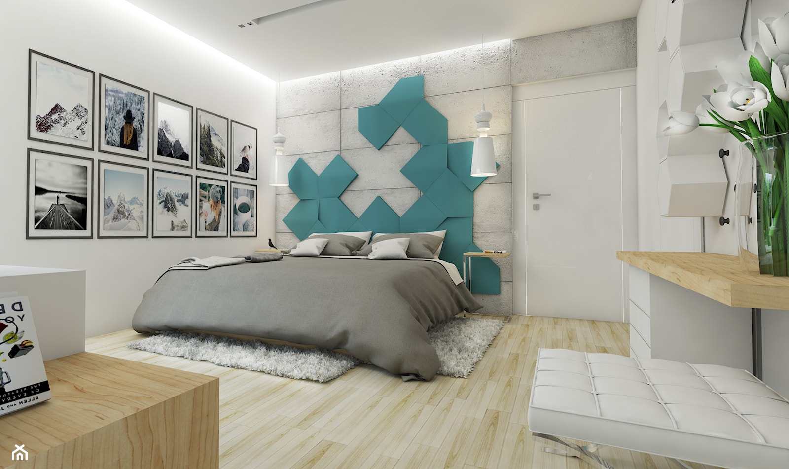 Sypialnia z kroplą turkusu - zdjęcie od NEFA Architekci - Wnętrza - Homebook