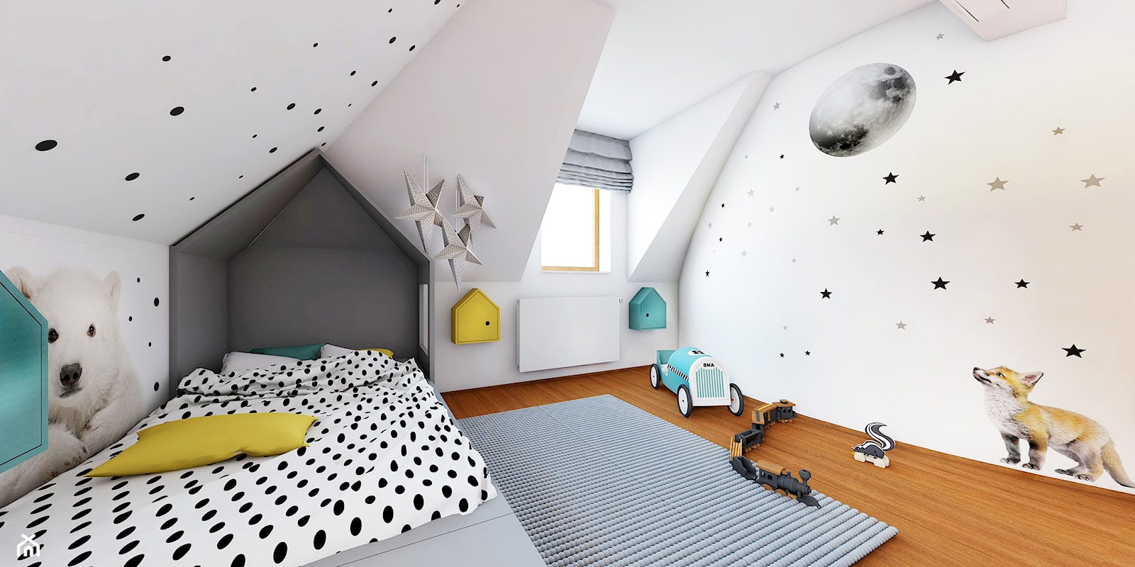 Skandynawskie poddasze - Średni biały pokój dziecka dla dziecka dla chłopca dla dziewczynki, styl skandynawski - zdjęcie od NEFA Architekci - Wnętrza - Homebook