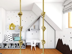 Skandynawskie poddasze - Mały biały czarny pokój dziecka dla dziecka dla chłopca dla dziewczynki, styl skandynawski - zdjęcie od NEFA Architekci - Wnętrza