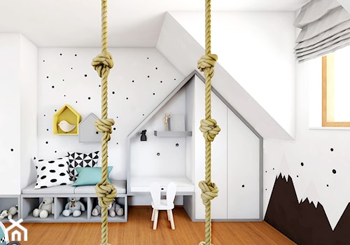 Skandynawskie poddasze - Mały biały czarny pokój dziecka dla dziecka dla chłopca dla dziewczynki, styl skandynawski - zdjęcie od NEFA Architekci - Wnętrza