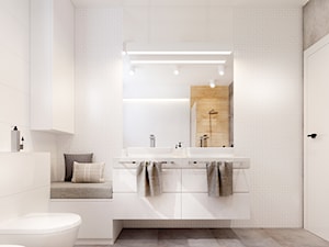 Łazienka w szarościach z drewnem - zdjęcie od NEFA Architekci - Wnętrza