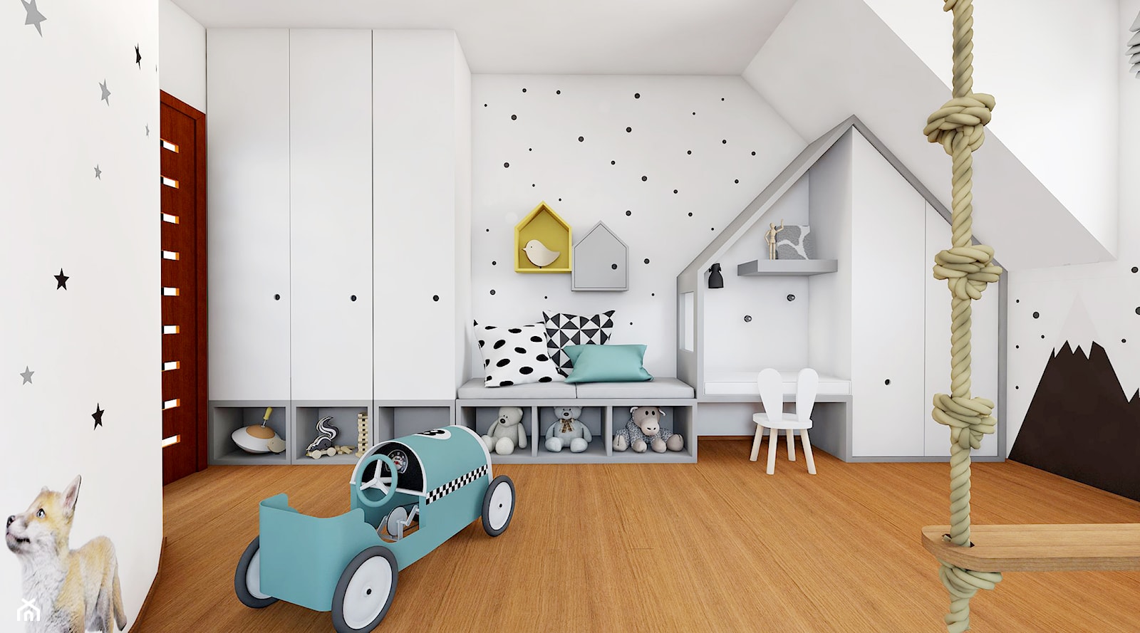 Skandynawskie poddasze - Średni biały czarny pokój dziecka dla dziecka dla chłopca, styl skandynawski - zdjęcie od NEFA Architekci - Wnętrza - Homebook
