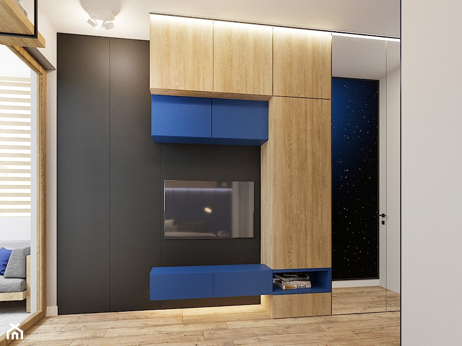 Sypialnia z niebieskimi elementami - zdjęcie od NEFA Architekci - Wnętrza