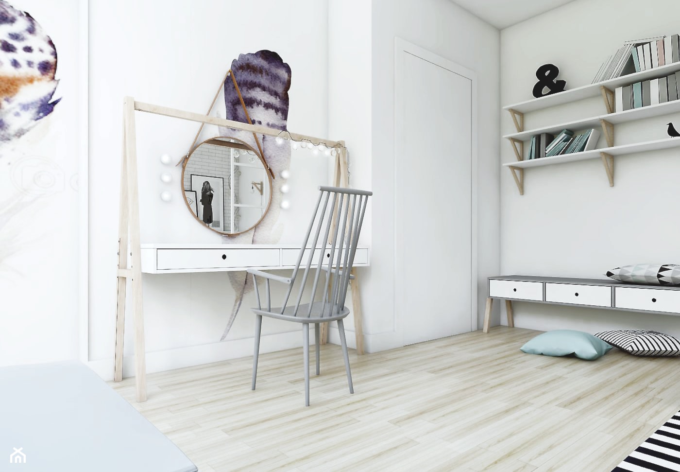 Sypialnia w stylu skandynawskim - widok na toaletkę. - zdjęcie od NEFA Architekci - Wnętrza - Homebook