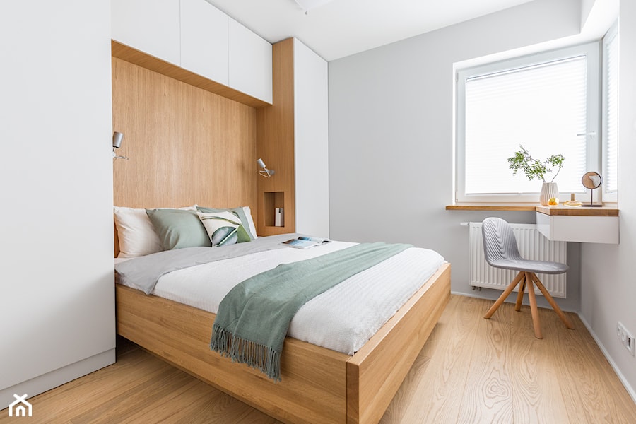 Mieszkanie na Mokotowie - Mała szara sypialnia, styl skandynawski - zdjęcie od Anna Szuflicka