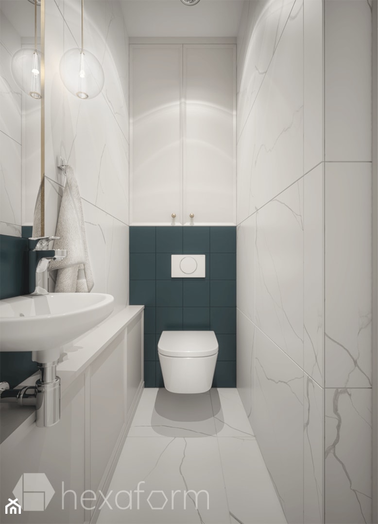 Projekt mieszkania na poddaszu. - Mała z marmurową podłogą z punktowym oświetleniem łazienka, styl tradycyjny - zdjęcie od hexaform - projektowanie wnętrz