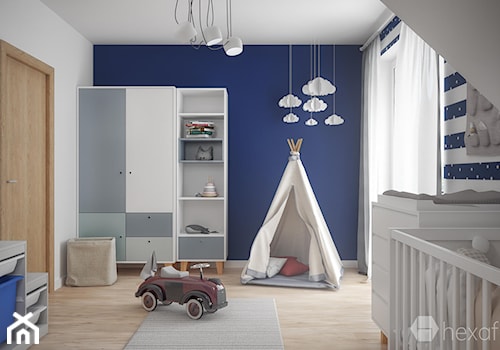 Projekt wnętrza domu II. - Średni szary niebieski pokój dziecka dla niemowlaka dla chłopca dla dziew ... - zdjęcie od hexaform - projektowanie wnętrz
