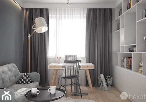 Projekt wnętrza domu II. - Średnie z sofą szare biuro, styl skandynawski - zdjęcie od hexaform - projektowanie wnętrz