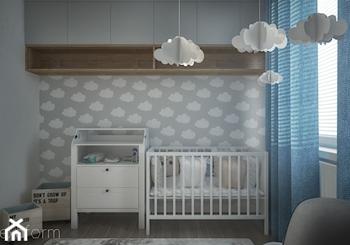 Mieszkanie 2+1. - Mały szary pokój dziecka dla niemowlaka dla chłopca dla dziewczynki, styl skandynawski - zdjęcie od hexaform - projektowanie wnętrz