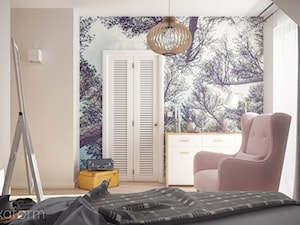Projekt wnętrza domu II. - Mała szara sypialnia na poddaszu, styl nowoczesny - zdjęcie od hexaform - projektowanie wnętrz
