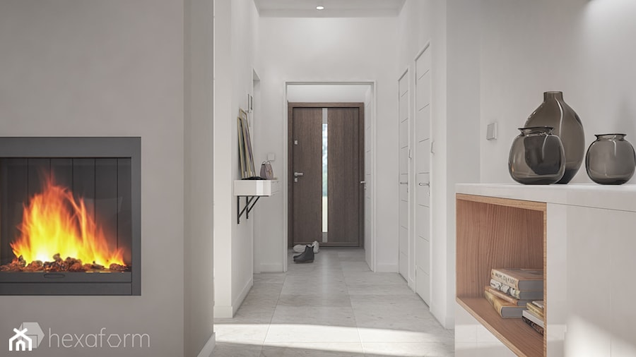 Projekt wnętrza domu. - Średni biały hol / przedpokój, styl nowoczesny - zdjęcie od hexaform - projektowanie wnętrz