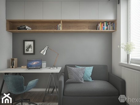 Aranżacje wnętrz - Biuro: Mieszkanie 2+1. - Małe w osobnym pomieszczeniu z sofą szare biuro, styl skandynawski - hexaform - projektowanie wnętrz. Przeglądaj, dodawaj i zapisuj najlepsze zdjęcia, pomysły i inspiracje designerskie. W bazie mamy już prawie milion fotografii!