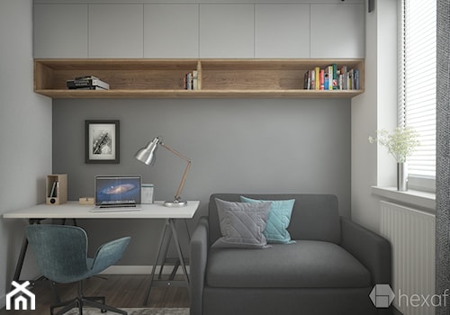 Mieszkanie 2+1. - Małe w osobnym pomieszczeniu z sofą szare biuro, styl skandynawski - zdjęcie od hexaform - projektowanie wnętrz