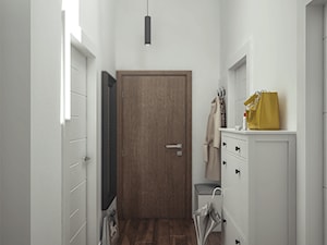 Projekt mieszkania na poddaszu. - Średni z wieszakiem biały hol / przedpokój, styl nowoczesny - zdjęcie od hexaform - projektowanie wnętrz