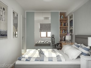 Projekt mieszkania 48m2. - Średnia biała z biurkiem sypialnia, styl nowoczesny - zdjęcie od hexaform - projektowanie wnętrz