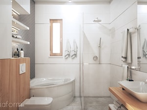 Projekt wnętrza domu. - Średnia na poddaszu z lustrem łazienka z oknem, styl nowoczesny - zdjęcie od hexaform - projektowanie wnętrz